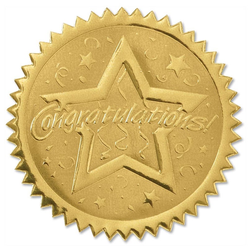 PaperDirect Embossed Graduation Cap and Diploma Silver Foil Certificate Seals, 2 Inch, Self Adhesive, 100 Count, Embossed Seals for Certificates, Achievement Award Stickers for School, Work, Diploma - Image 1